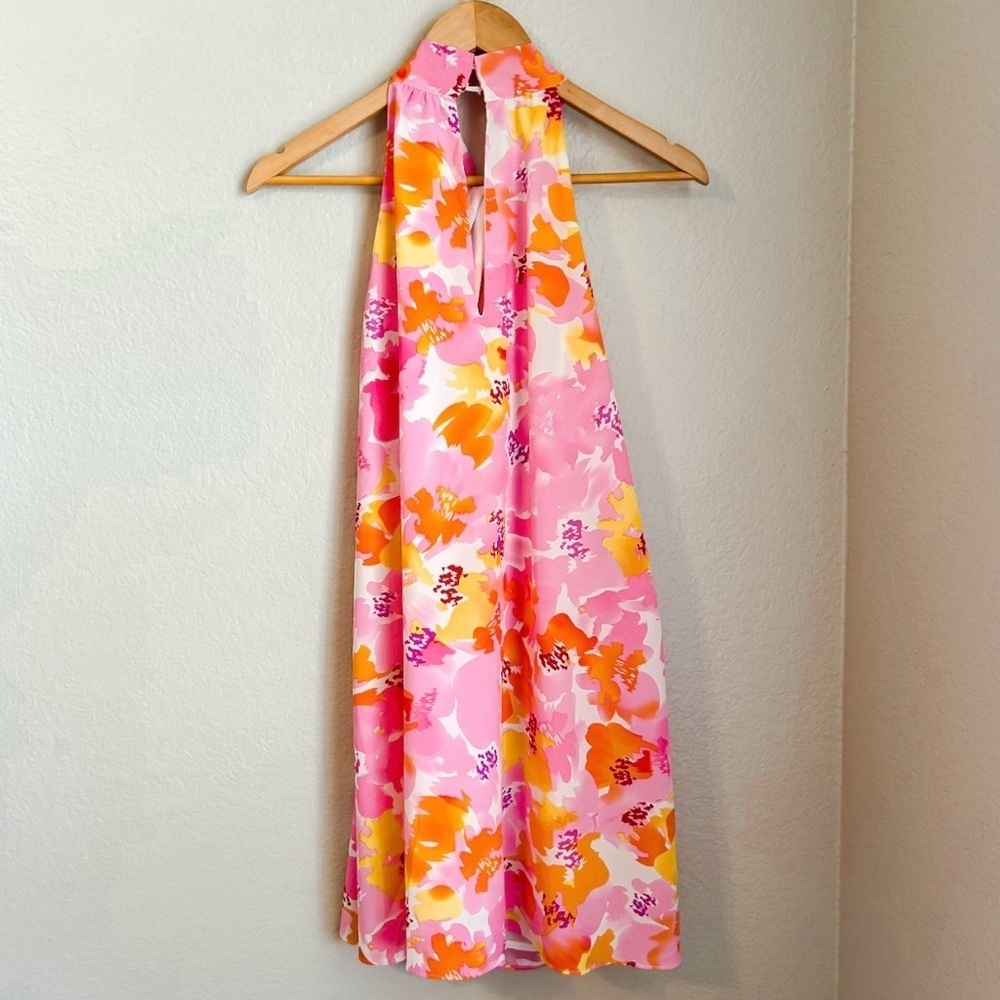 Aakaa Twist Front Abstract Floral Mini Dress Colorful Print Size Medium Women’s - Picture 7 of 10